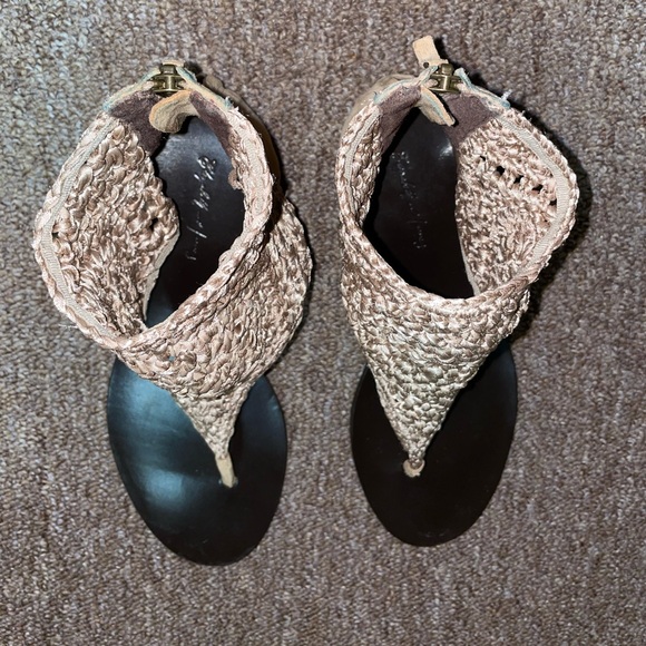 GYPSY CROCHETED ZIP BACK FLAT SANDAL IN SAND MULTI - Picture 2 of 11